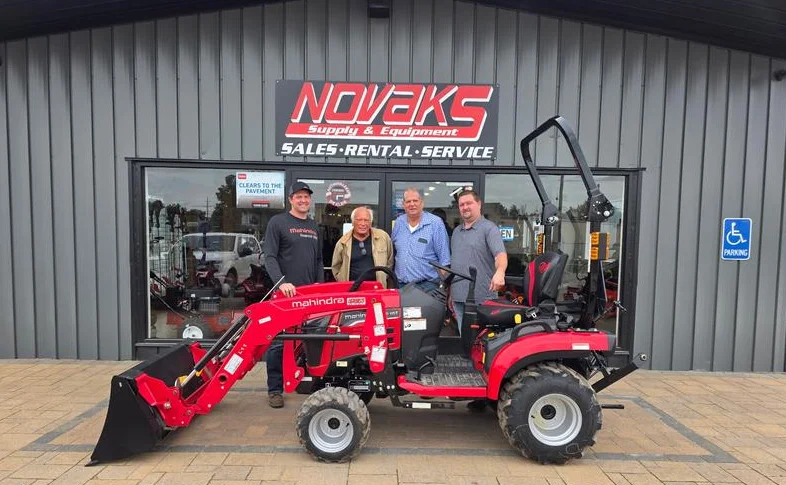 David Shiffett with his new Mahindra tractor outside Novak’s Supply & Equipment